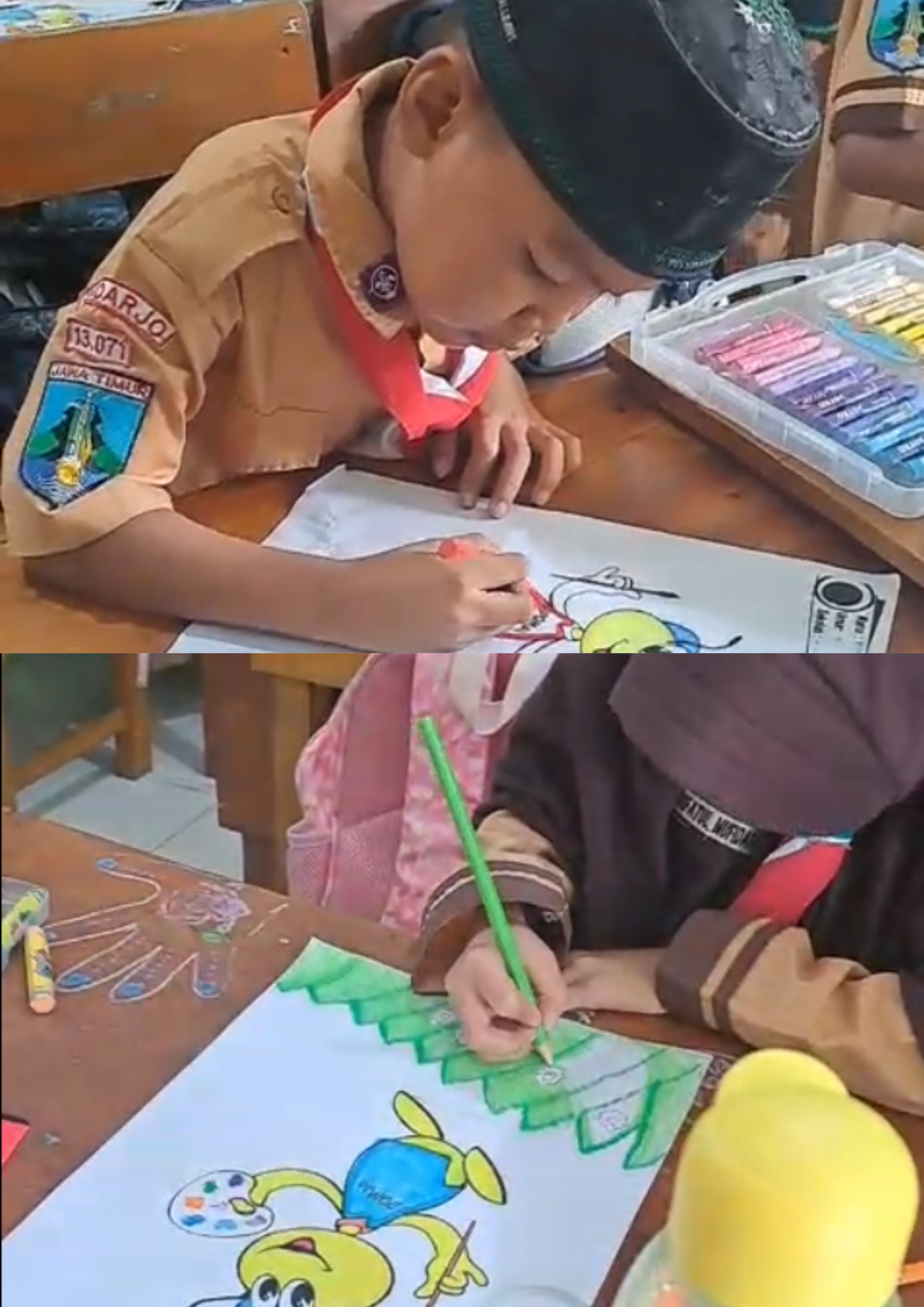 Ekspresi Kreativitas Siswa sebagai Wujud Apresiasi Hari Guru: Kolaborasi MI Raudlatul Muta’allimin 1 dan Indomaret Wonokasian dalam Lomba Mewarnai